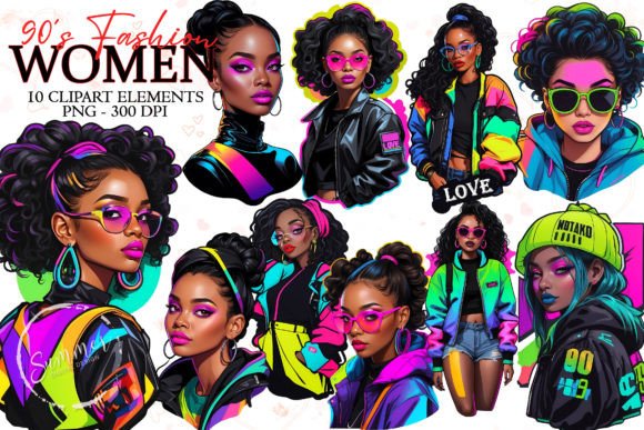 Download Girl Neon 90s Fashion Stickers Clipart - Premium Bundle